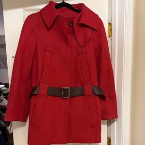 Salvatore Ferragamo Red Trench Coat with Brown Belt